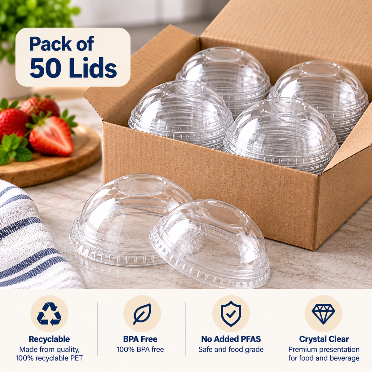 12/16/20/24oz Clear PET Dome Lids - 98mm
