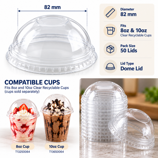 8/10oz Clear PET Dome Lids for Cups – 82mm