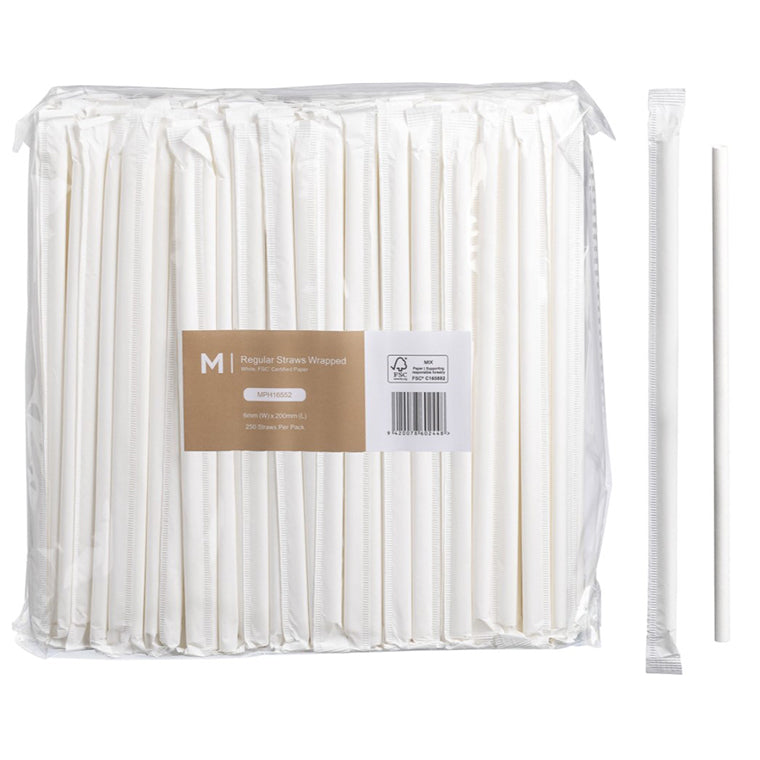 White Individually Wrapped Paper Straws – 6 × 200mm | 2500 Pack