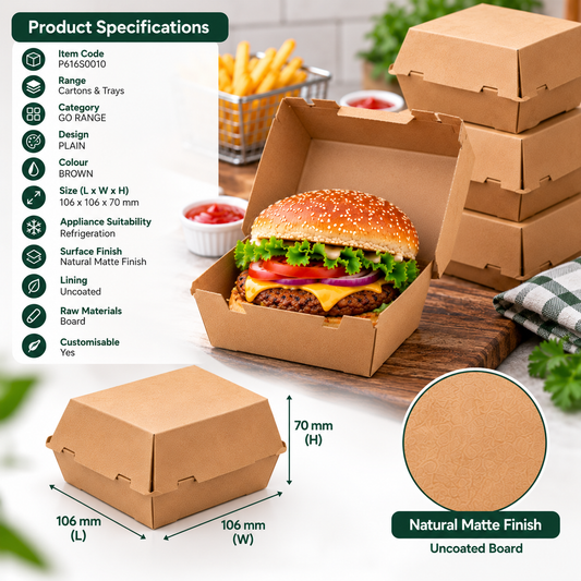 GO Range Kraft Burger Box – 106 × 106 × 70mm