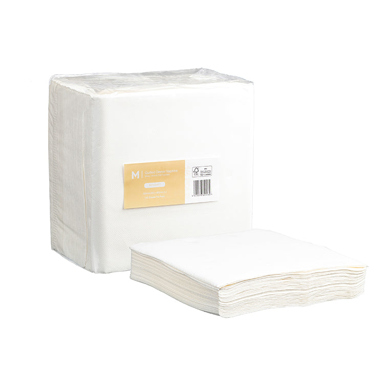 Quilted White Dinner Napkins – 400 × 400mm, 2 Ply | 100 Pack
