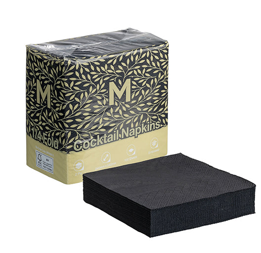 Embossed Black Cocktail Napkins – 240 × 240mm, 2 Ply | 2000 Pack