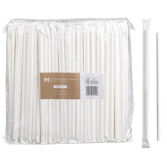 White Individually Wrapped Paper Straws – 6 × 200mm | 2500 Pack