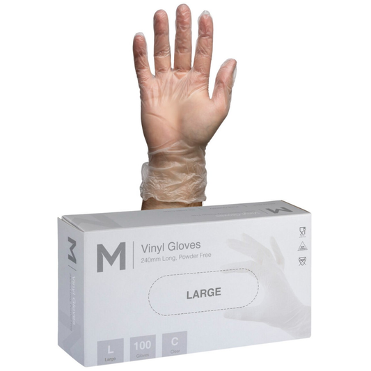 Vinyl Gloves Powder Free - Clear, L, 240mm Cuff, 5.0g