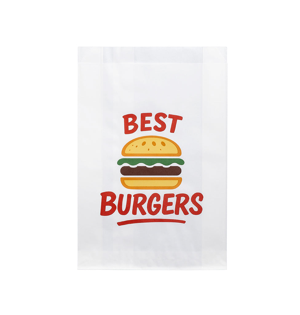 White Printed Paper Burger Bags – 165 × 55 × 245mm | 1000 Pack