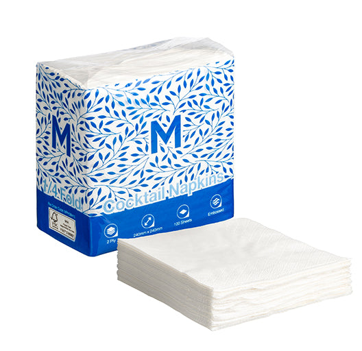 Embossed White Cocktail Napkins – 240 × 240mm, 2 Ply | 2000 Pack