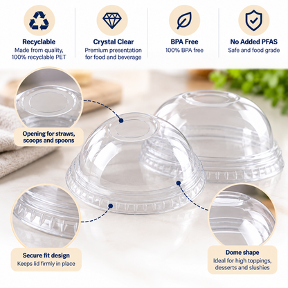 12/16/20/24oz Clear PET Dome Lids - 98mm