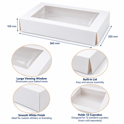 12 Cupcake Window Box – White | 80 Pack
