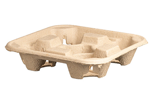Brown Pulp 4 Cup Holder Tray – Fits 80mm & 90mm Cups | 50 Pack