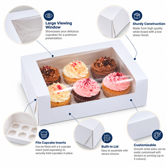 6 Cupcake Window Box – White | 100 Pack