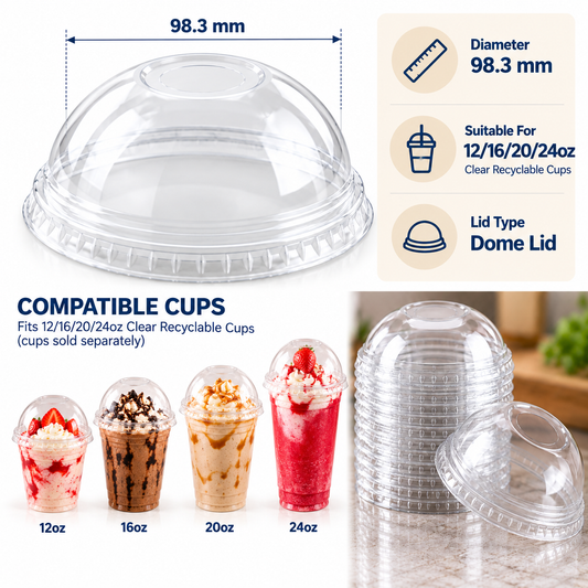 12/16/20/24oz Clear PET Dome Lids - 98mm