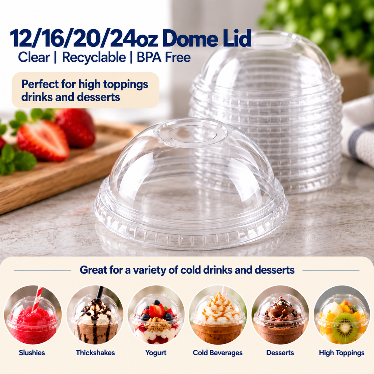 12/16/20/24oz Clear PET Dome Lids – 98mm