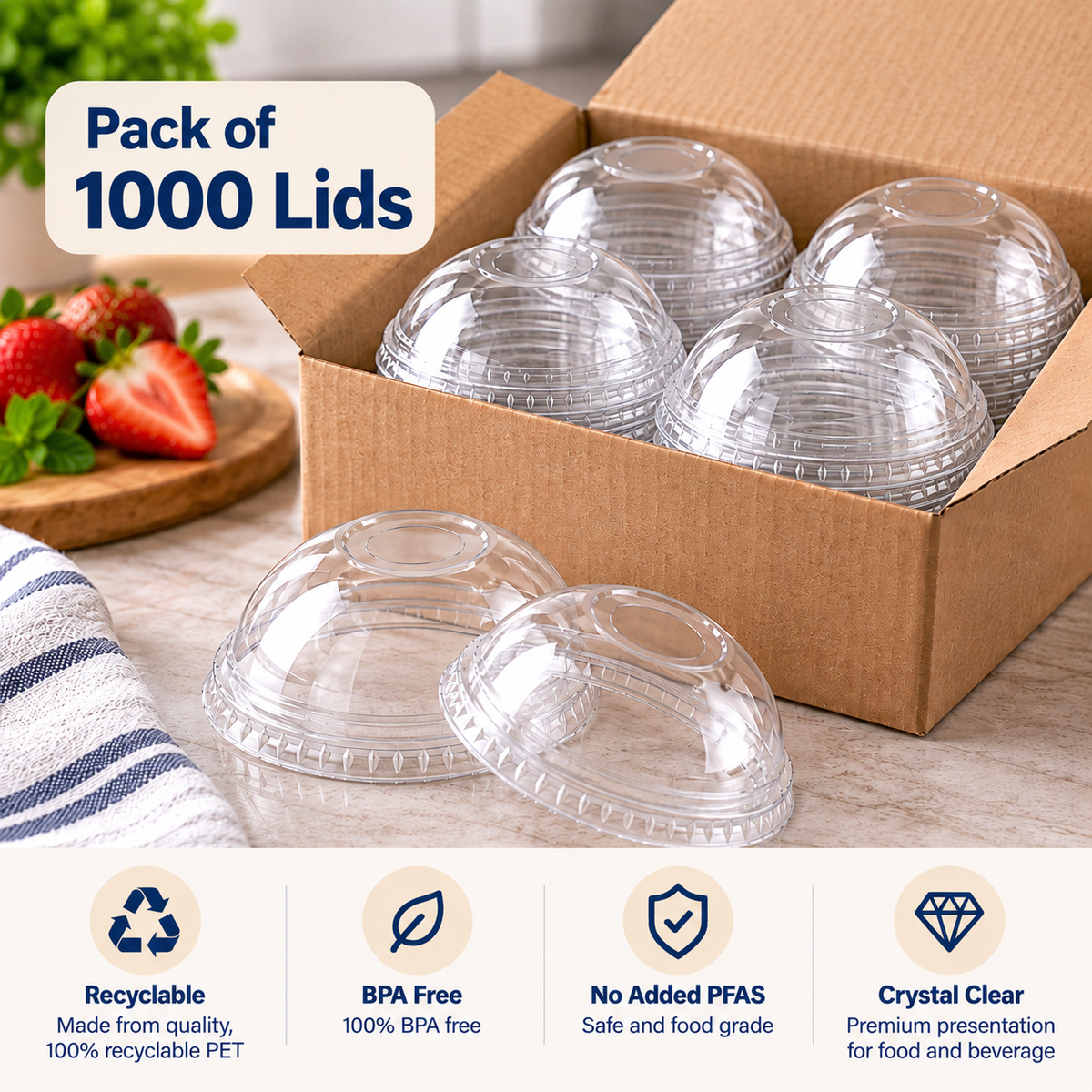 12/16/20/24oz Clear PET Dome Lids – 98mm