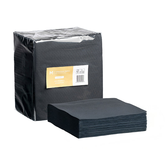Quilted Black Dinner Napkins – 400 × 400mm, 2 Ply | 800 Pack