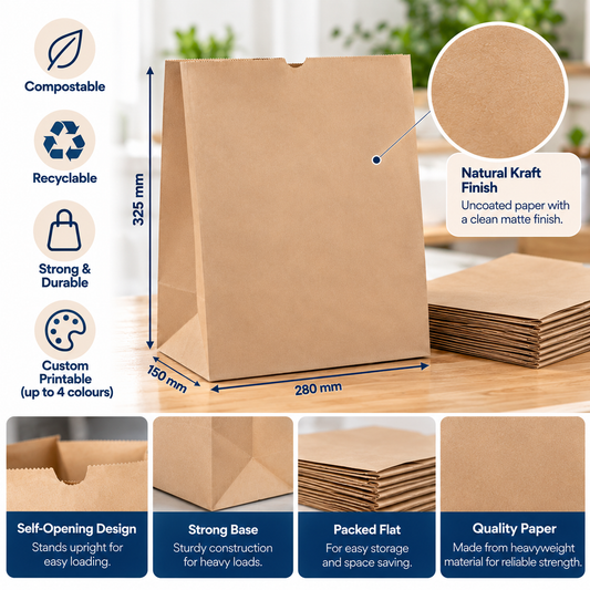 Brown Paper SOS Takeaway Bag – 325 × 280 × 150mm
