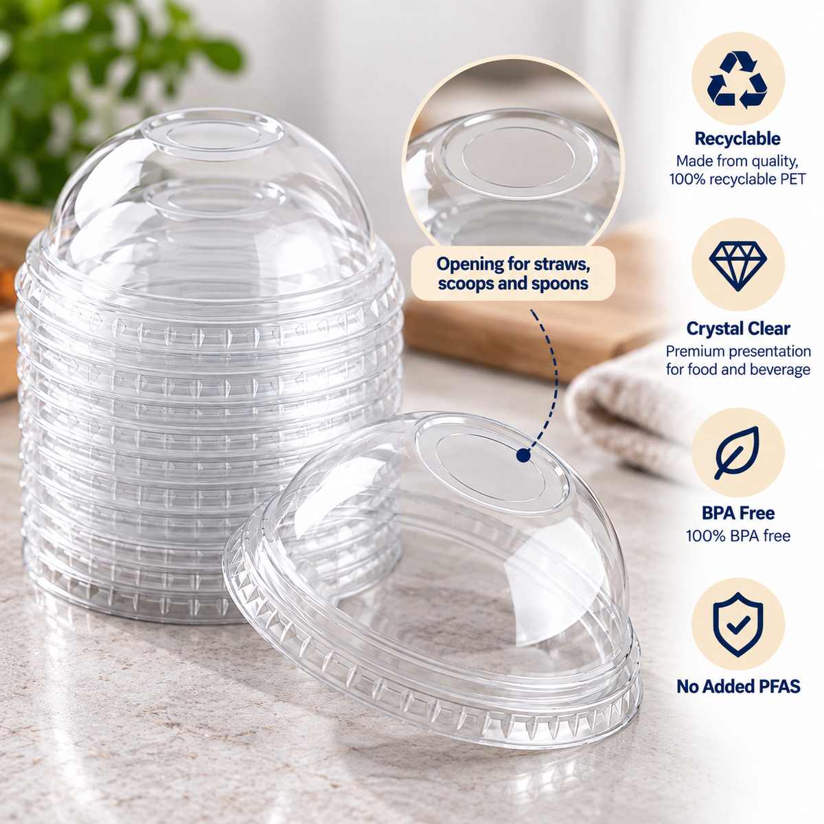 12/16/20/24oz Clear PET Dome Lids - 98mm