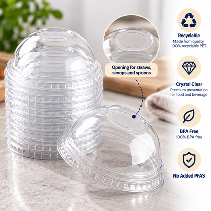 12/16/20/24oz Clear PET Dome Lids - 98mm